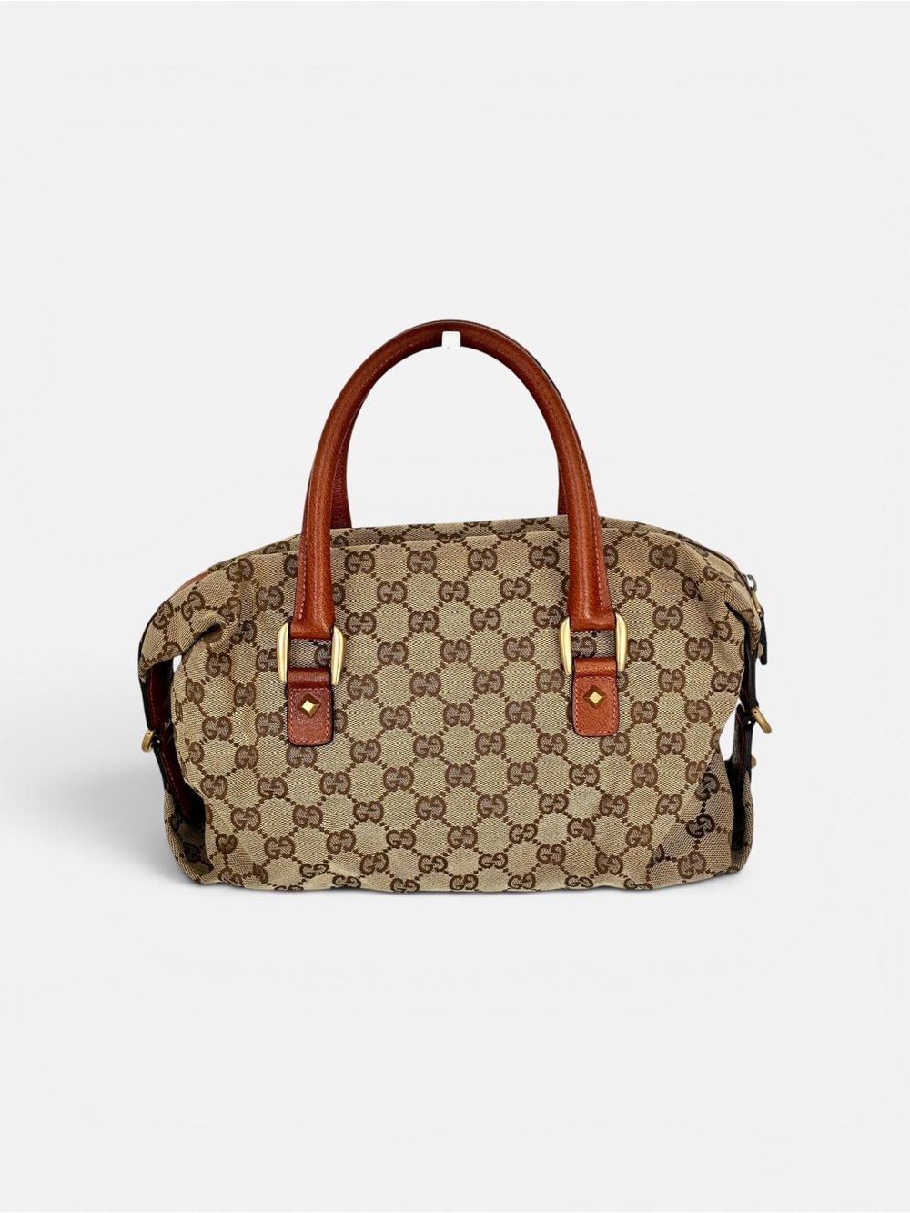 Gucci Beige/Brown GG Canvas Satchel with Brown Leather Trim